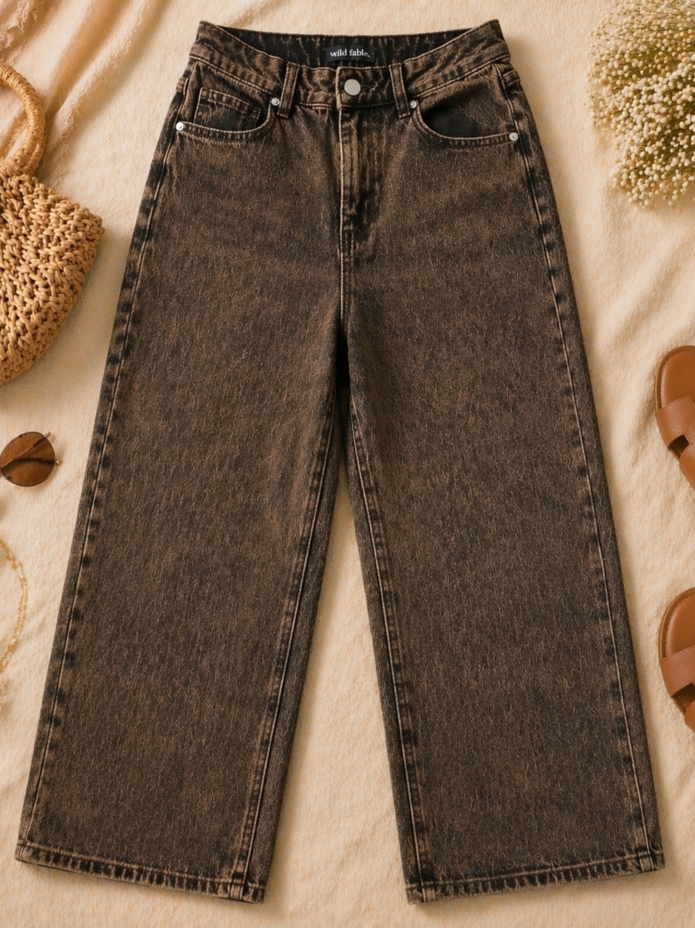 Wild Fable Washed Brown High-Rise Straight Leg Jeans | Vintage Wash | Size 16